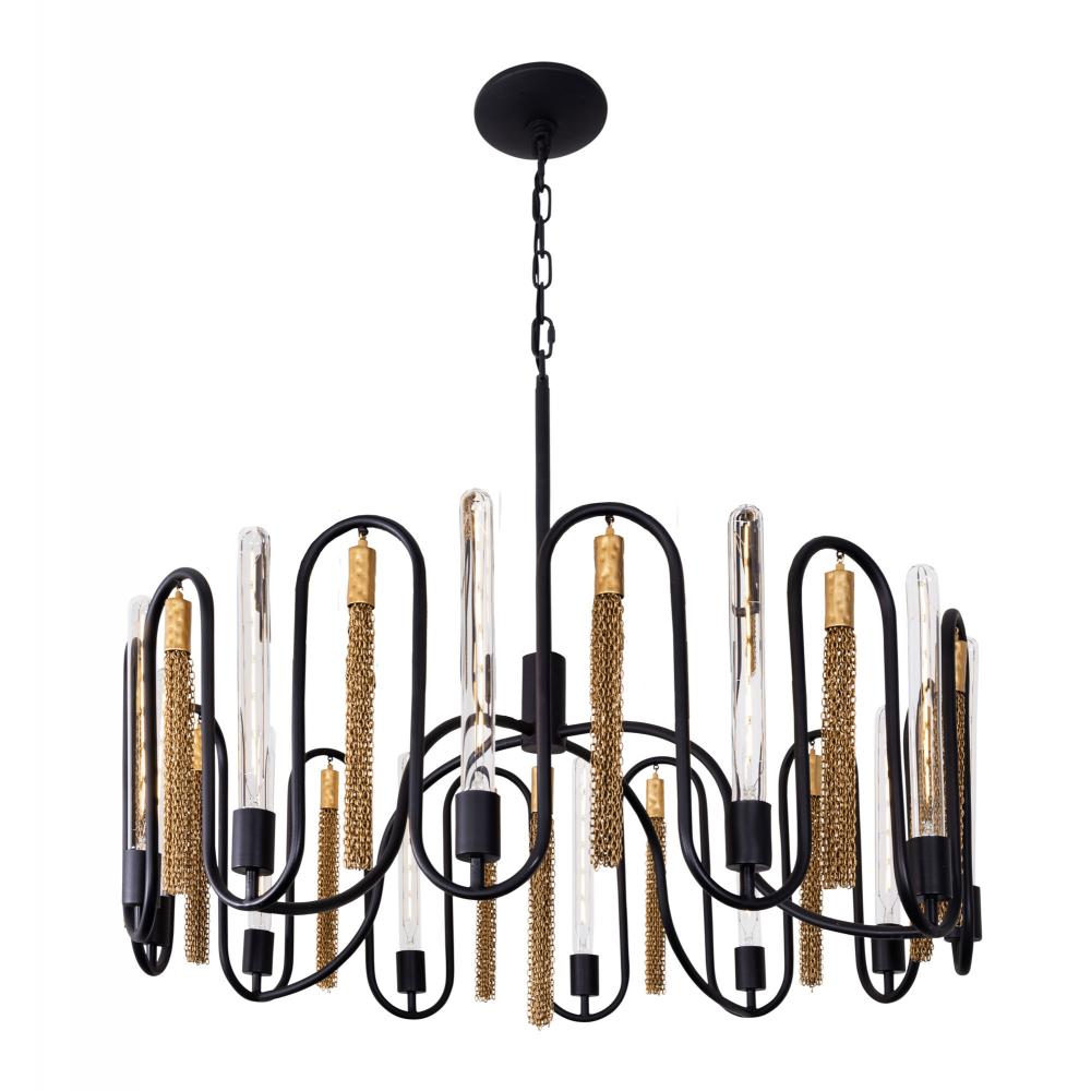 Darden 12-Lt Pendant - Matte Black/Antique Gold