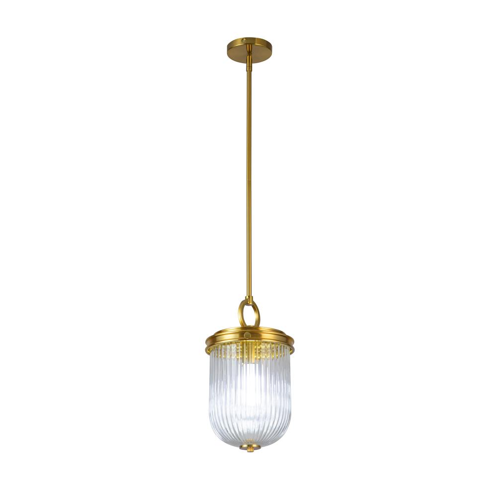 Myla 1 Light Pendant, Vintage Brass with Ribbed Glass Glassware