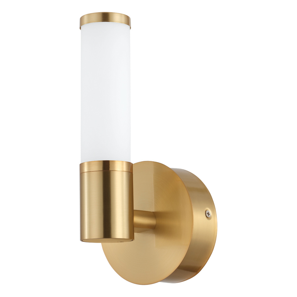 1 LT LED Bath/Vanity Light w/ Brushed Gold Finish & White Glass Shade