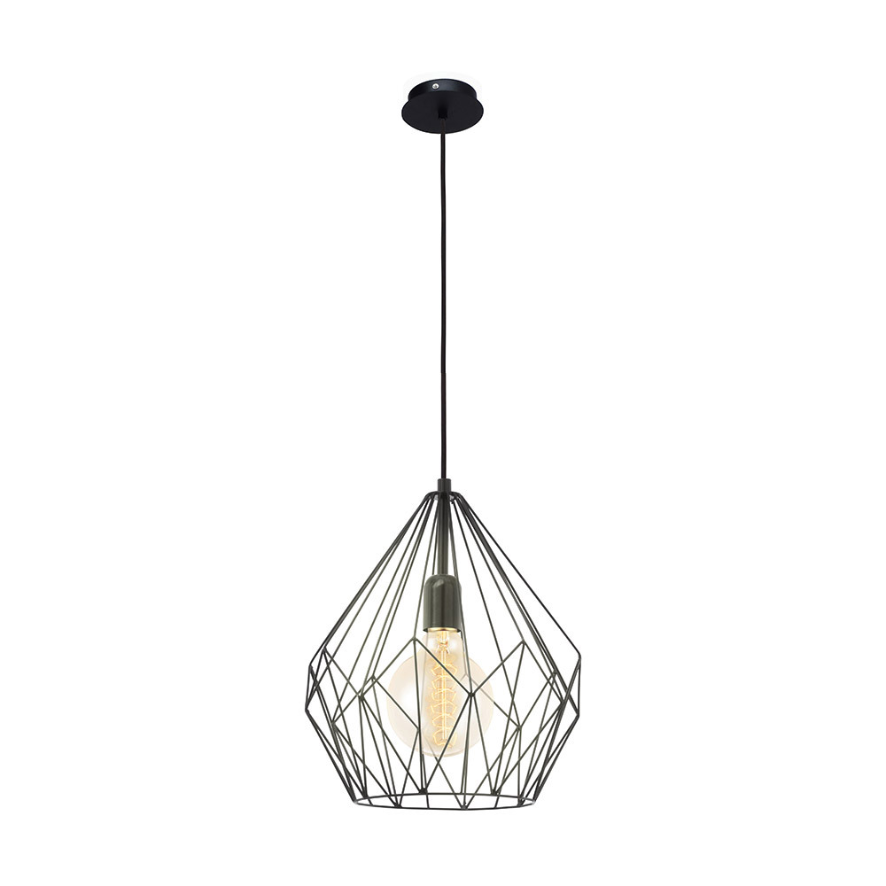 1 LT Pendant w/ Black Finish & Cage Like Geometric Metal Shade