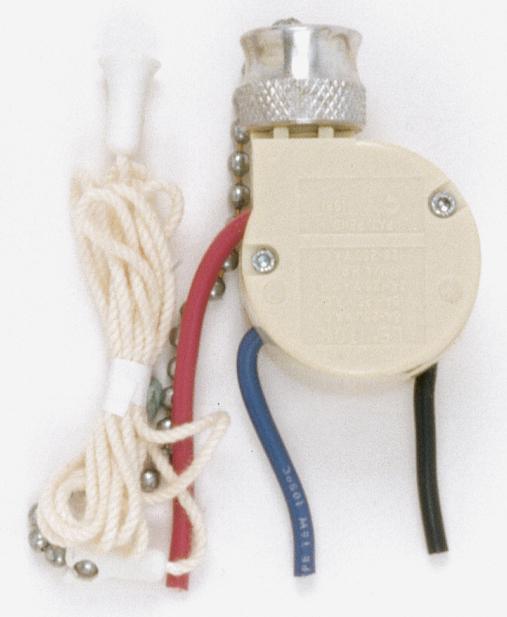 3-Way Ceiling Fan Switch; 2 Circuit With Metal Chain; White Cord And Bell; 6A-125V, 3A-250V Rating;