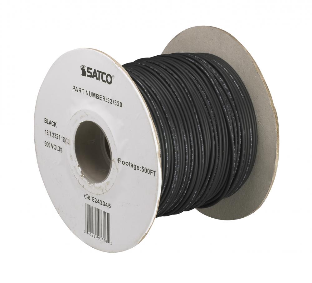 Lighting Bulk Wire; 18/1 Stranded AWM UL 3321 150C; 500 Foot/Spool; Black