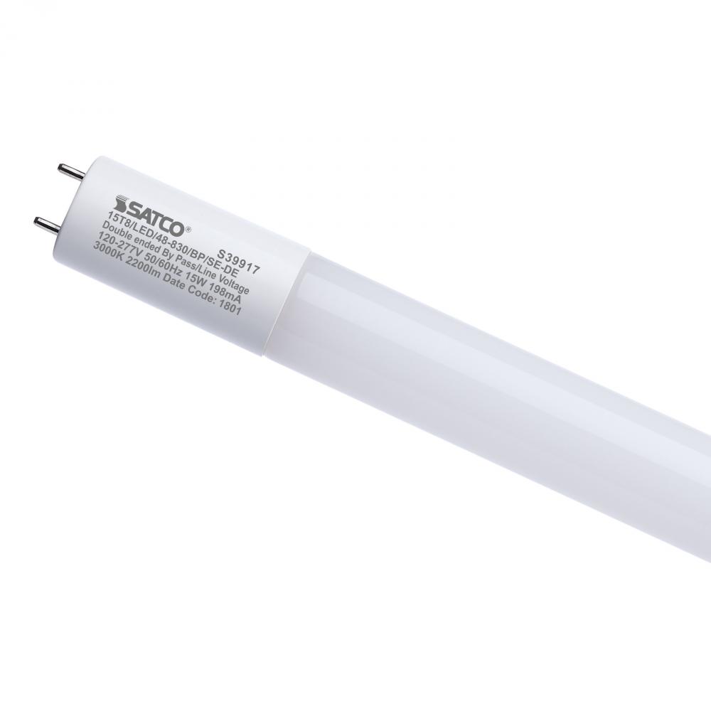 15 Watt 4 Foot T8 LED; 3000K CCT; Medium Bi Pin Base; Ballast Bypass; Single or Double Ended Wiring;