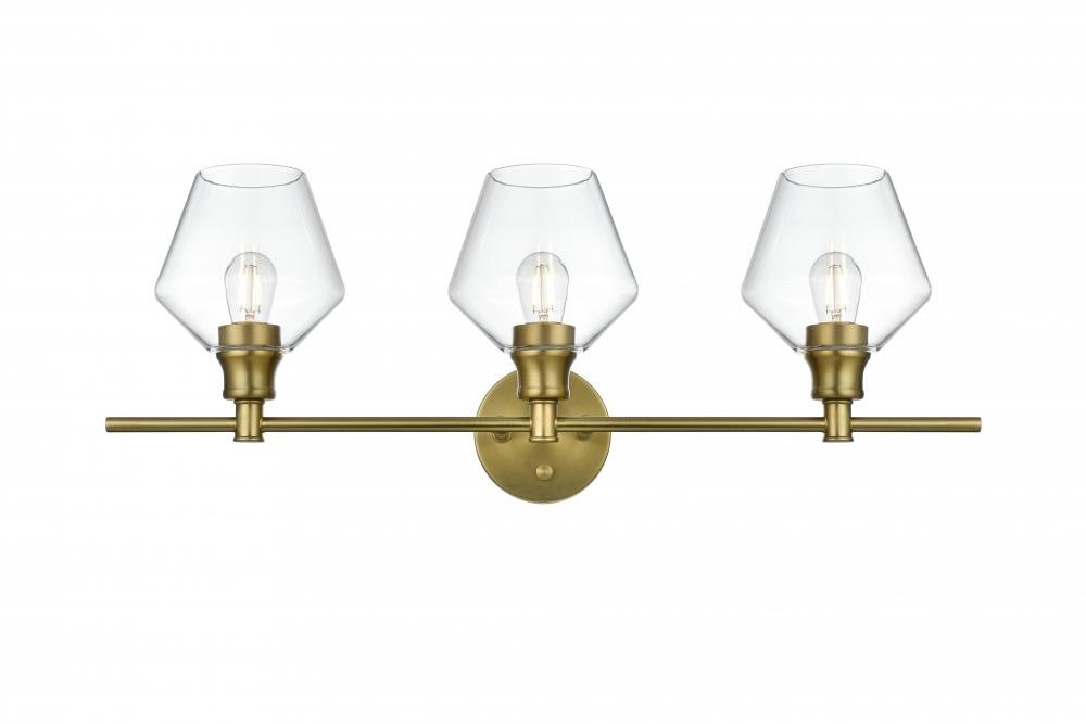 Gene 3 Light Satin Gold and Clear Glass Wall Sconce