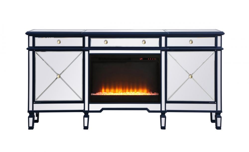 Contempo 72 in. mirrored credenza with crystal fireplace in blue