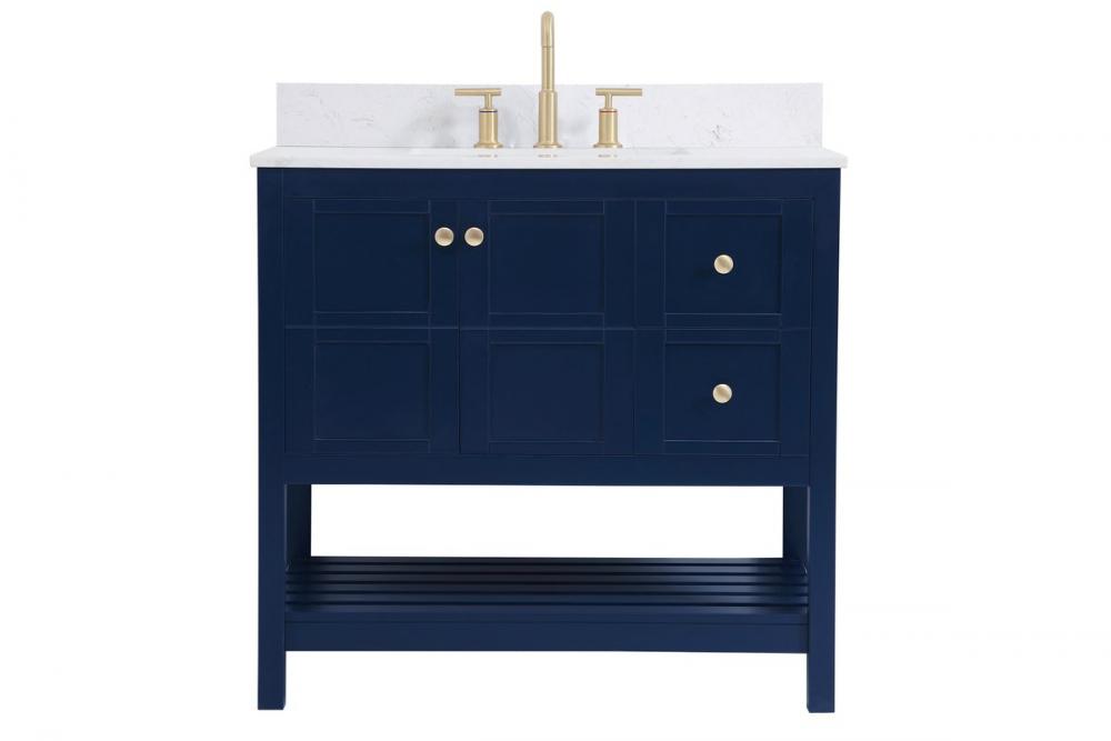 36 Inch Single Bathroom Vanity in Blue with Backsplash