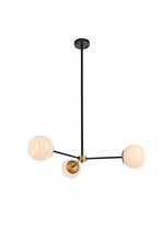 Elegant LD647D32BRK - Briggs 32 inch pendant in black and brass with white shade