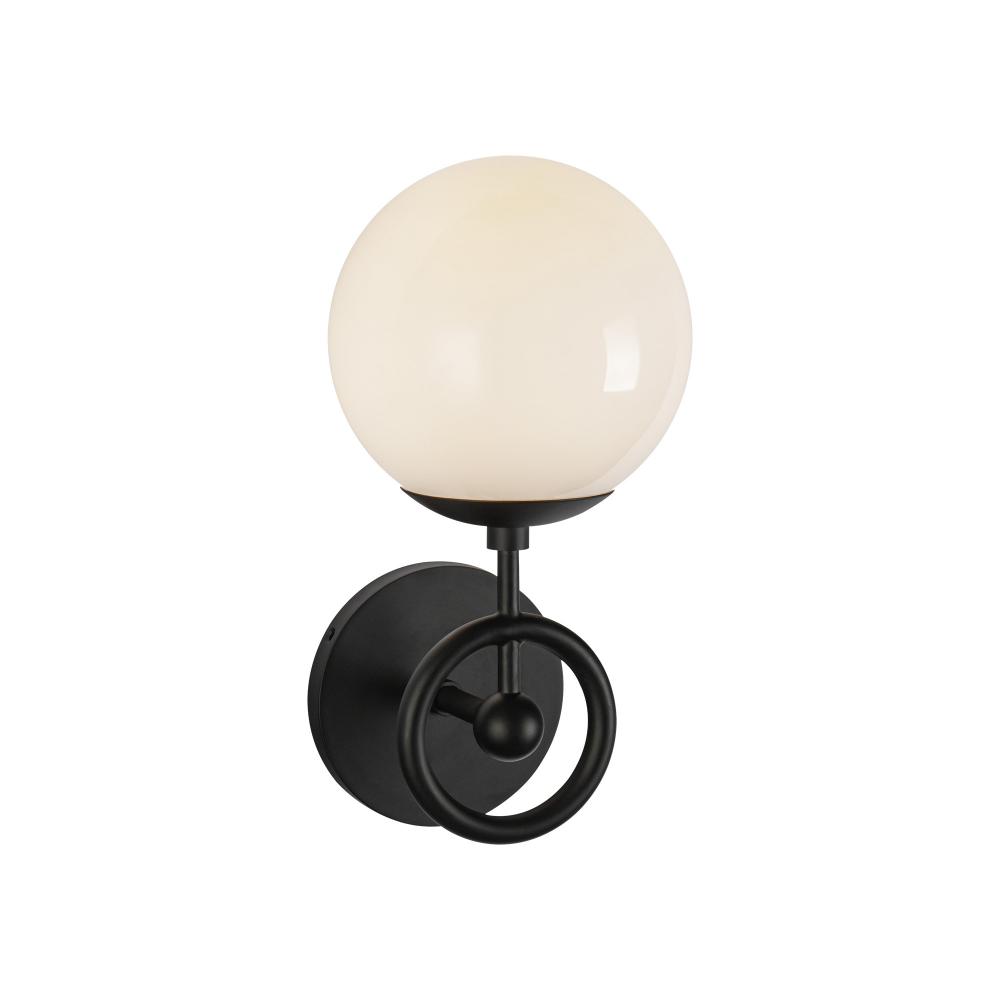 Fiore 6-in Matte Black/Glossy Opal Glass 1 Light Wall Vanity