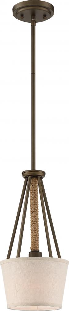 Seneca - 1 Light 8'' Mini Pendant with Beige Linen Fabric Shade - Aged Bronze Finish with