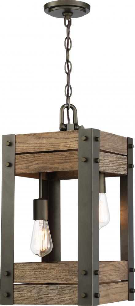 Winchester - 2 Light Pendant with Aged Wood - Bronze Finish