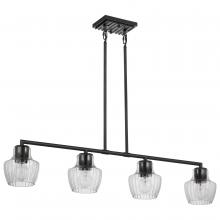 Nuvo 60/7704 - Destin; 4 Light Island Pendant; Medium Base; 60 Watt; Black And Silver Accent Finish; Clear Ribbed